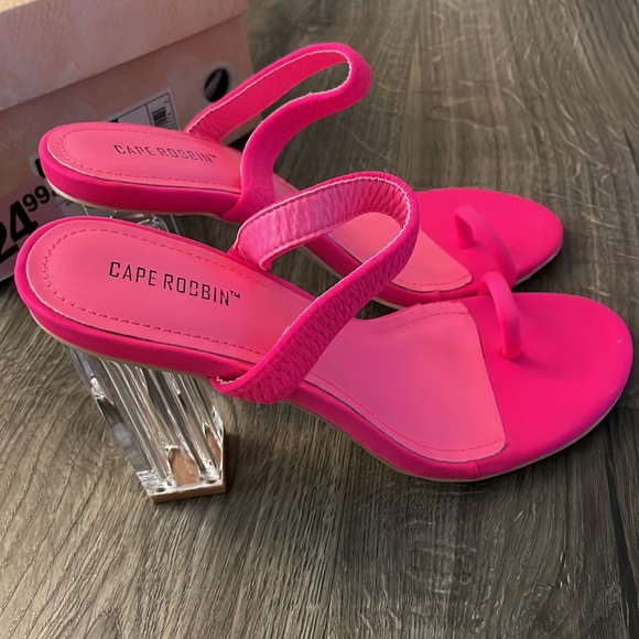 Cape Robbin Pink Macaroon Strappy Neon Stretch Clear Lucite High Heel Sandals - Picture 3 of 11